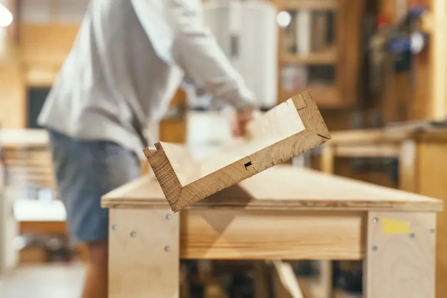 Jointed cabinet carcass on the bench in our Torquay joinery workshop