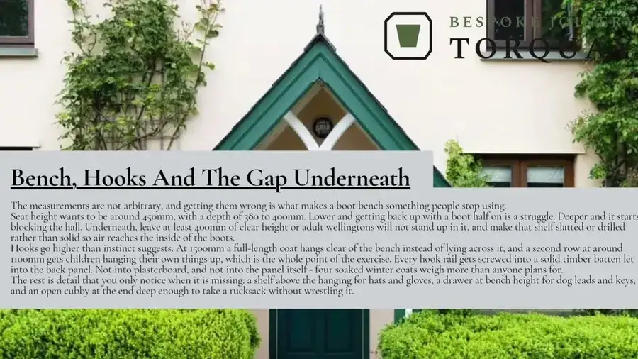 Video from Bespoke Joinery Torquay on built-in boot room and porch storage for wet coats and beach kit
